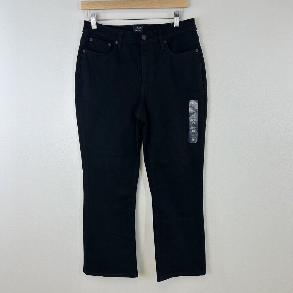 J Crew Jeans Womens 29 Mid Rise Flare‎ Crop Black Classic Casual Denim Stretch
